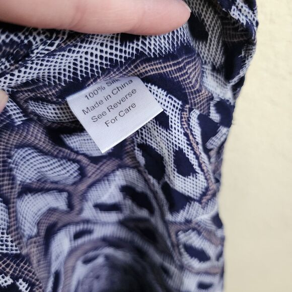 PARKER Mini Dress Cold Shoulder 100% Silk Ruffle Flared Sleeve Abstract Art Blue - Picture 6 of 10